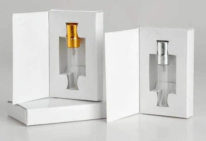 venta al por mayor caliente 300 PC 5ml botella vacía de perfume de cristal con atomizador y personalizable cajas de papel