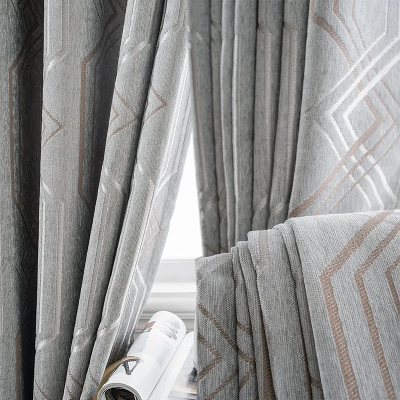 Custom curtains Nordic Simple modern chenille Jacquard thick gary diamond cloth blackout curtain tulle drapes M714