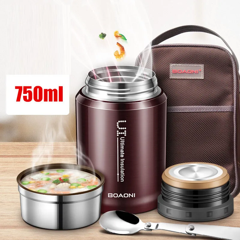 Boaoni 750ml Thermal Lunch Leak-proof Stainless Steel Bento Kids Container For Soup Portable Picnic School Food Box C19041601