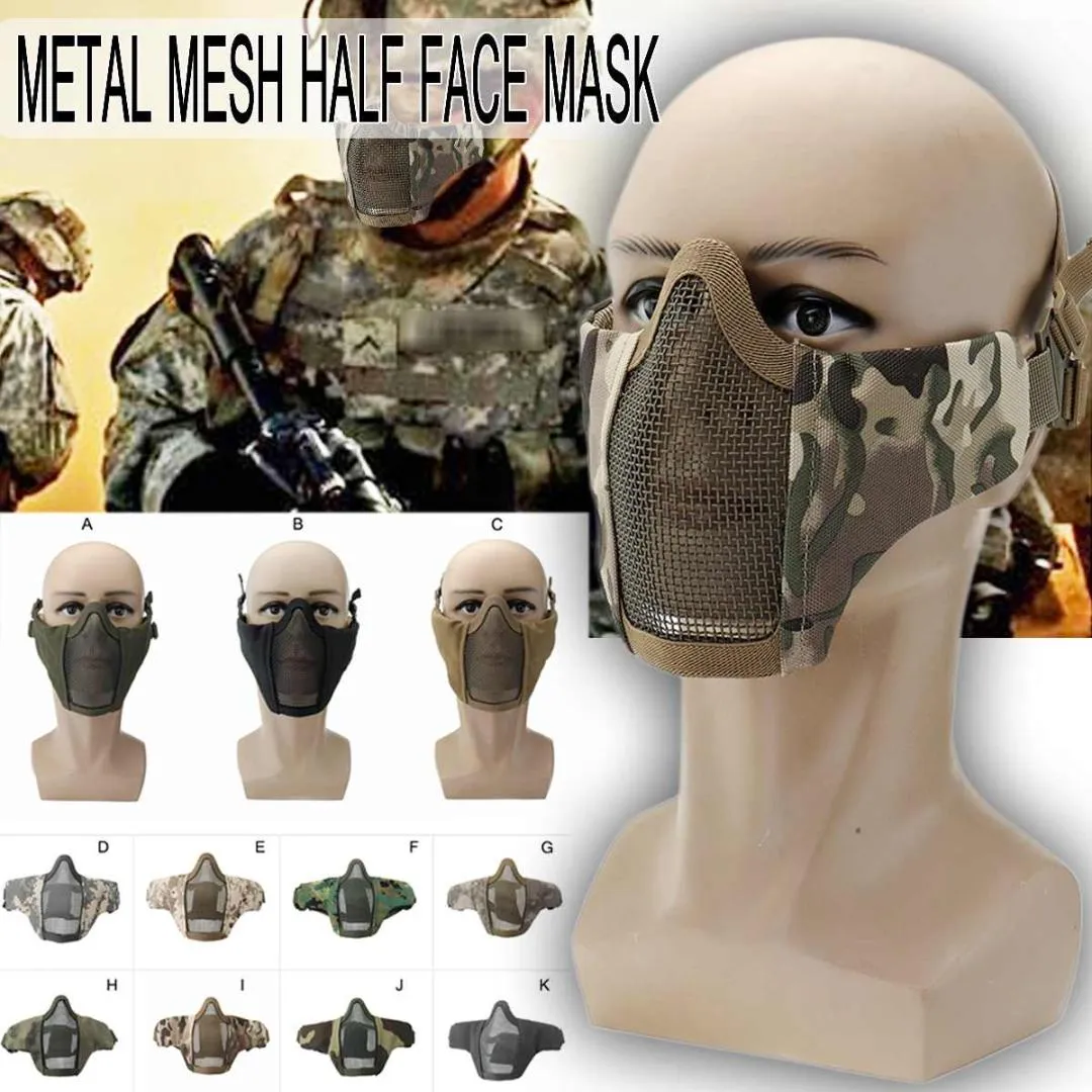 Outdoor Cycling Mask Half Lower Face Metal Steel Net Mesh Mask Hunting Cycling Tactical Protective Half Face