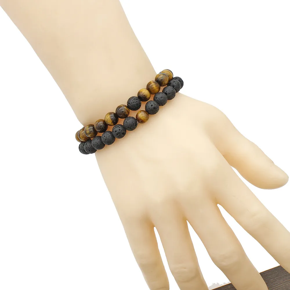 Tiger Eye Agate Bracelet Natural Stone Lava Beads Strands Bracelets Women Mens Fashion Jewelry Will and Sandy Gift