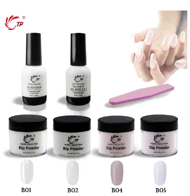 28g Dip Powder Starter Kit Base&Top 2 in 1 No Lamp Cure Gel Activator Clear Pink Nail Dip Powder Natural Dry Nail Salon