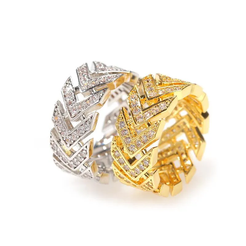 CZ Stone Arrow Rings Mens Hiphop Full Diamond Ring Luxury Hip Hop Smycken med guldpläterad