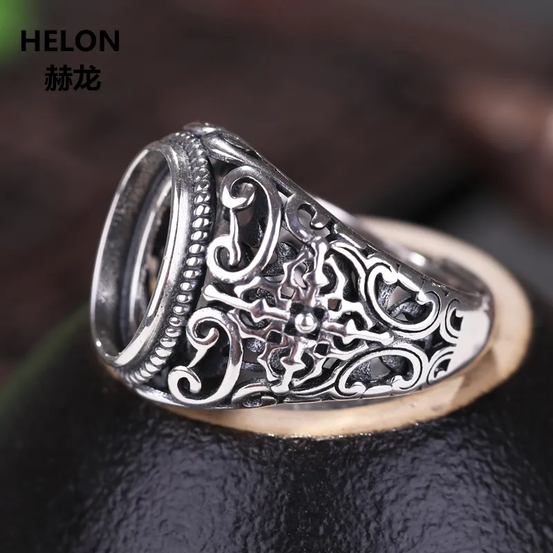 925 Sterling Silver Men Wedding Ring Vintage 10x14mm Oval Cabochon Semi Mount Ring Fit Amber Agate Turkusowe ustawienie