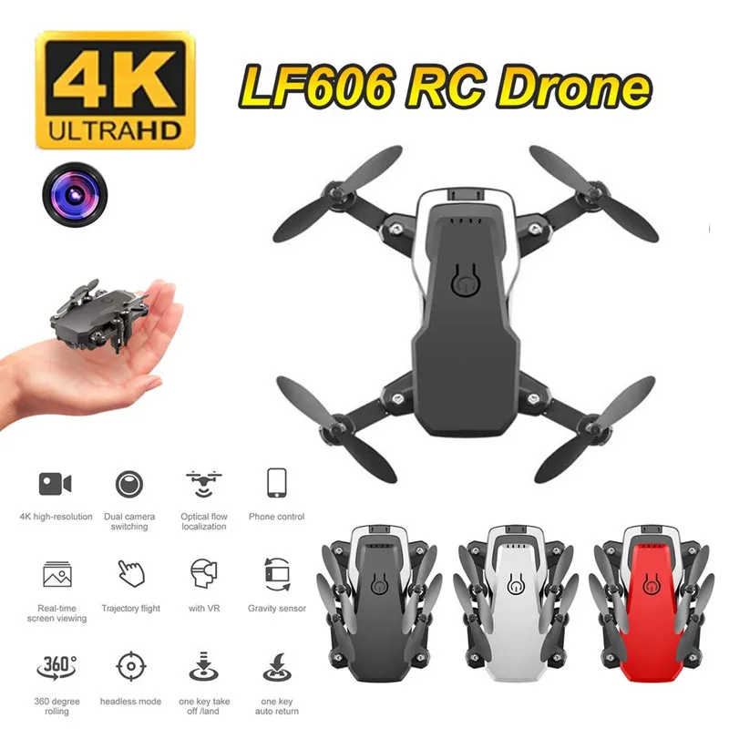 Drone LF606 Wifi FPV Drone RC pieghevole con 5.0MP 4K HD Camera Altitude Hold 3D Flips Modalità senza testa RC Elicottero Aereo Aereo