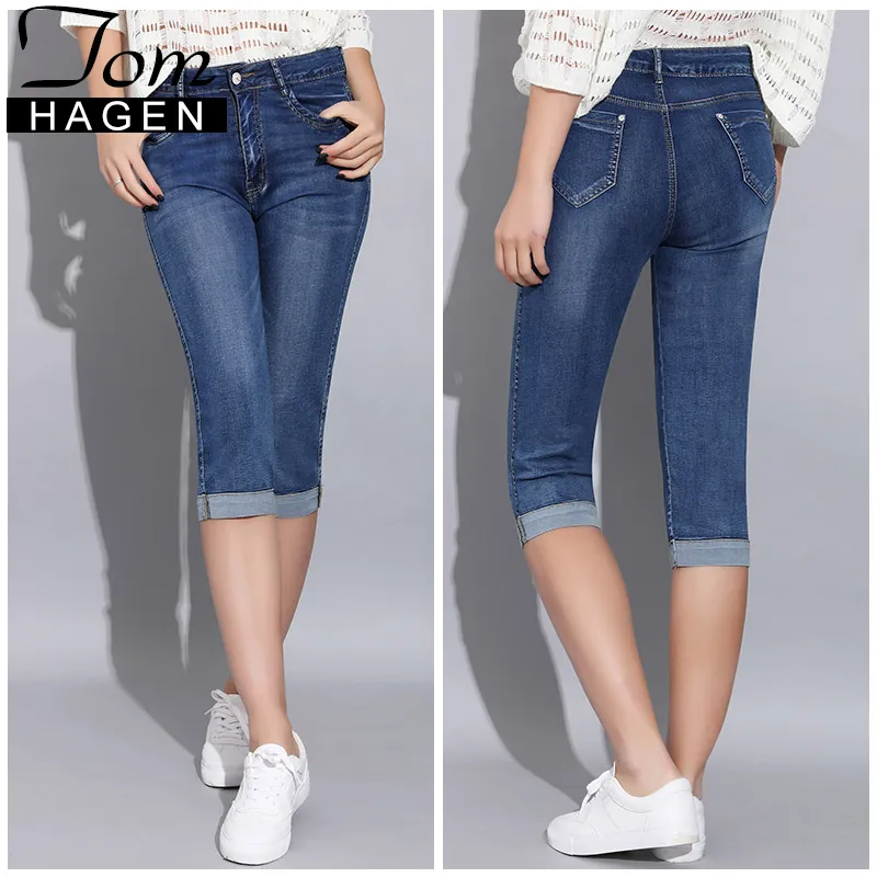 Tom Hagen 2019 Pants Verão Skinny Jeans Mulher Com de cintura alta Jeans Mulheres Plus Size Mulheres Denim Feminino estiramento joelho J190426