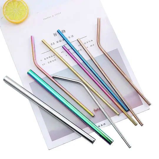 304 Stainless Steel Reusable Drianking Straws Sturdy Bent Straight Colorful Metal Straws with Cleaner Brush Kitchen Accessories