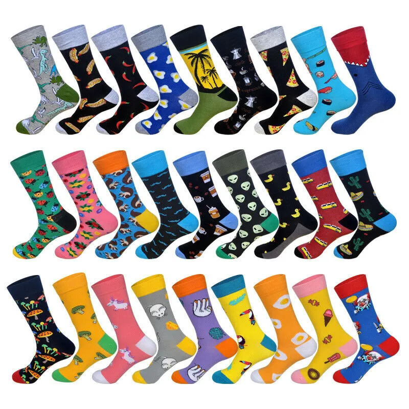 Mens Cotton Socks Funny Animal Aliens Novelty Dress Crew Socks For Wedding Gifts