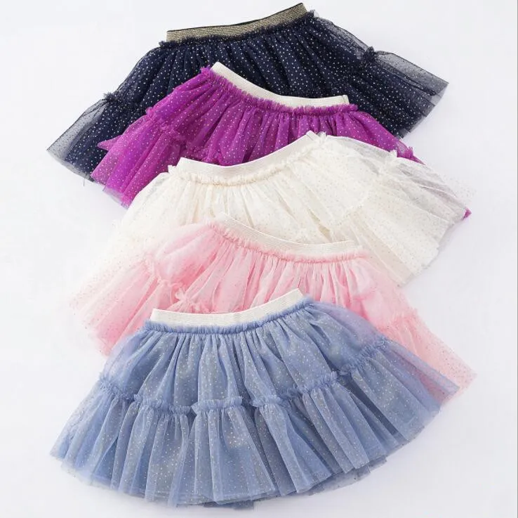 Girls Tutu Skirts Pettiskirt Kids Gold Stamp Dot Tulle Skirt Costume Dancewear Princess Skirts Summer Mini Dress Ballet Pleated Skirts YP194