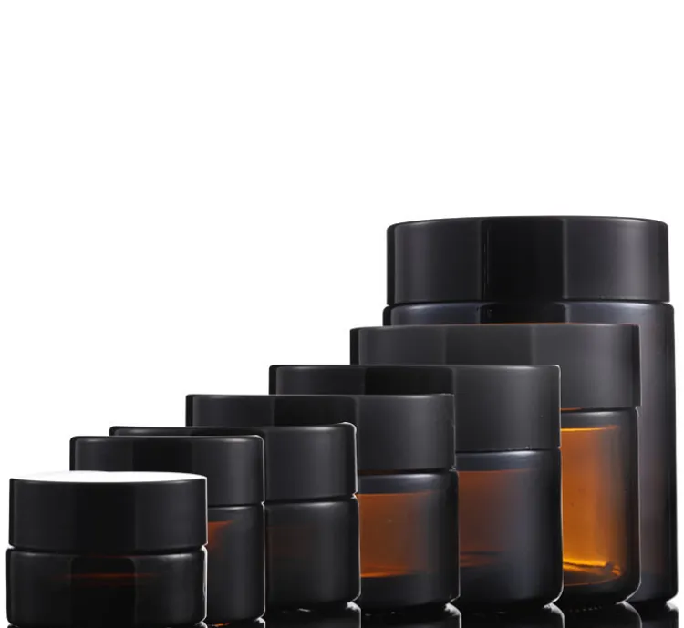Thick Amber Glass Jars 5g 10g 15g 30g 50g 60g 100g Black Cap Cosmetic Cream Jar Bottle Eye Face Hand Cream Bottles