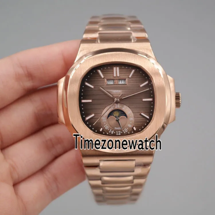 Nuevo Nautilus 5726 1 Rose Gold Brown Texture Dial Calendario