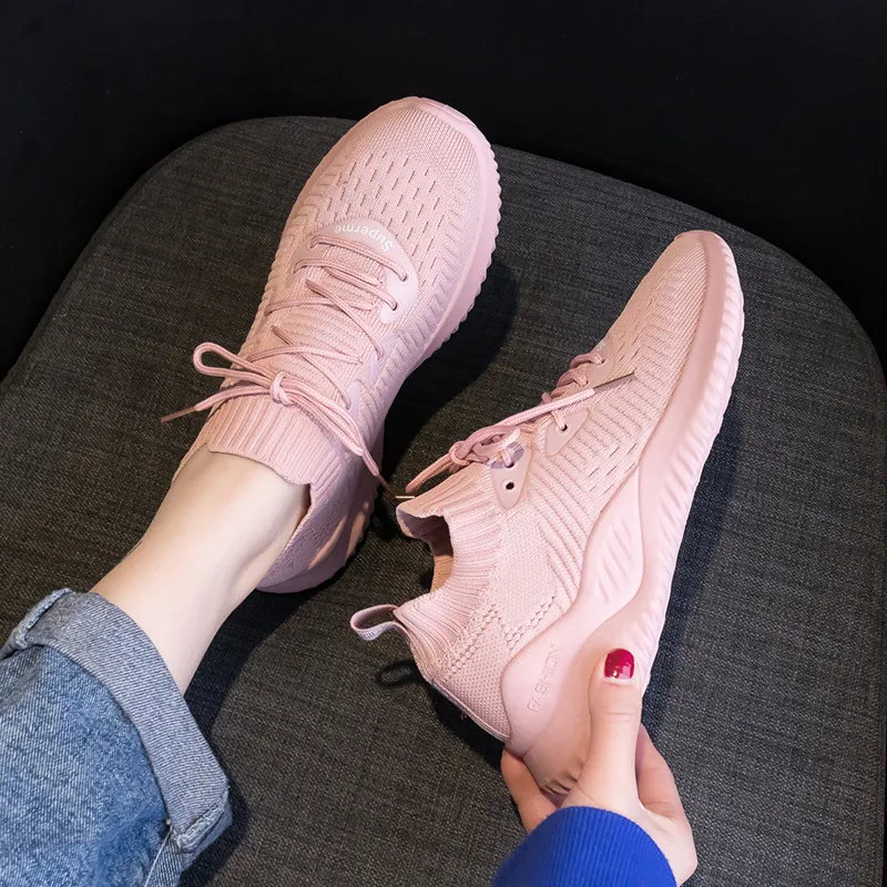 Zapatillas de deporte mujer primavera 2019 nueva versión coreana de la celebridad de Internet zapatos para correr red transpirable ocio volar solo zapato niña