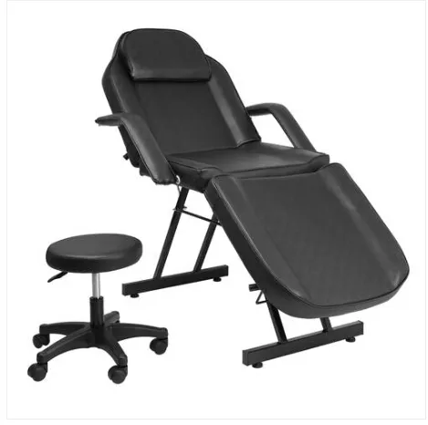 Wholesales HOT Sales Adjustable Beauty Salon SPA Massage Bed Tattoo Chair with Stool Black