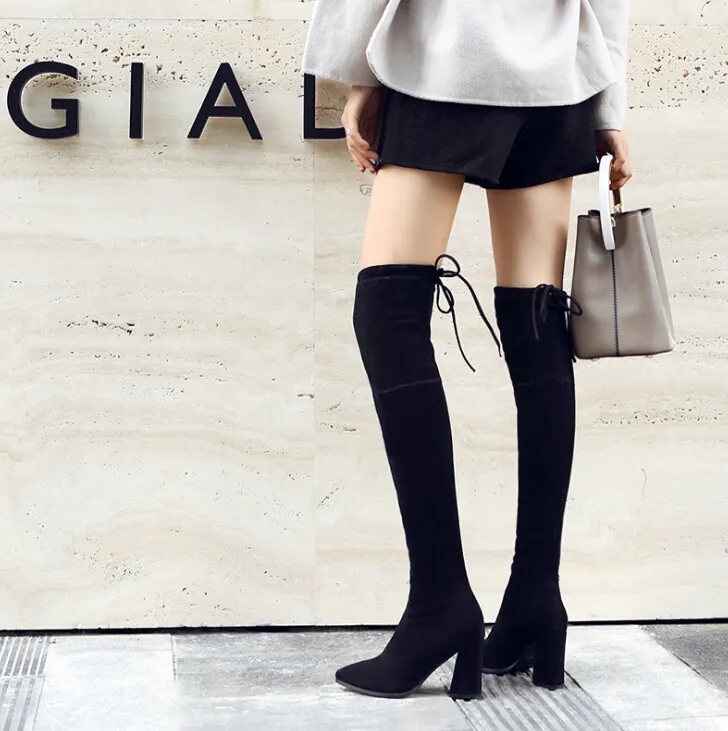 Over the knee black suede boots with heel sales