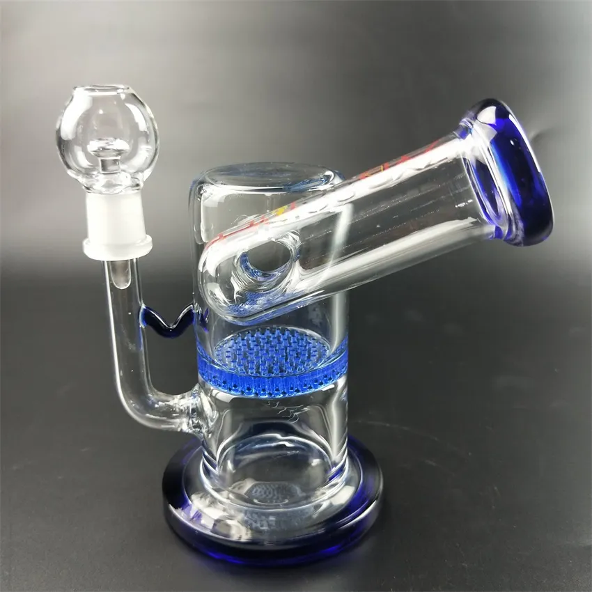 5,5 pouces Mini Blue en nid d'abeille Filtre Pièces en verre en verre Bookahs Brûler à huile DAB RIGS AVEC BOL