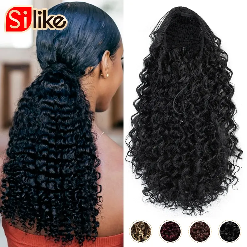 Long Afro Curly Drawstring Ponytail Human weave Pony Tail Hair Piece For Women Fake Bun Clip In Hair Extension