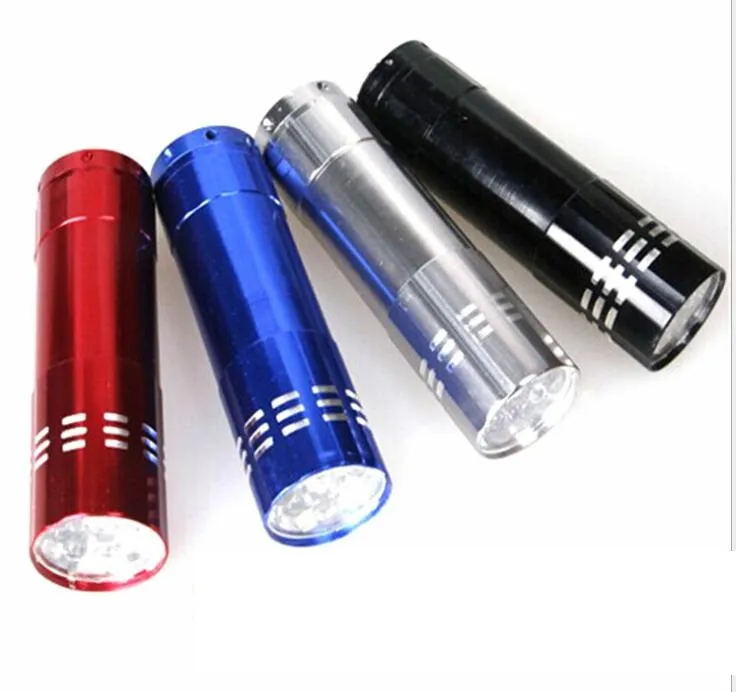 Tragbare 9-LED-UV-Licht-Taschenlampe, Wander-Taschenlampe, Multifunktions-Aluminiumlegierung, aushärtend, Gelderkennung, lila Taschenlampen, Taschenlampen, Lichter mit Box
