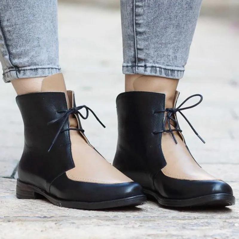 Hot Sale-Plus Storlek Ankel Stövlar Kvinnor Plattform Lace Up Buckle Skor Low Heel Short Boot Ladies Casual Footwear Women Booties Drop Shipping