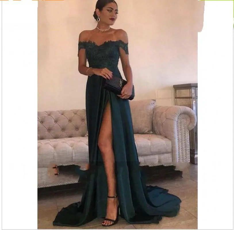 2020 Dark Green A Line Chiffon Short Sleeve Prom Dress With Off The
