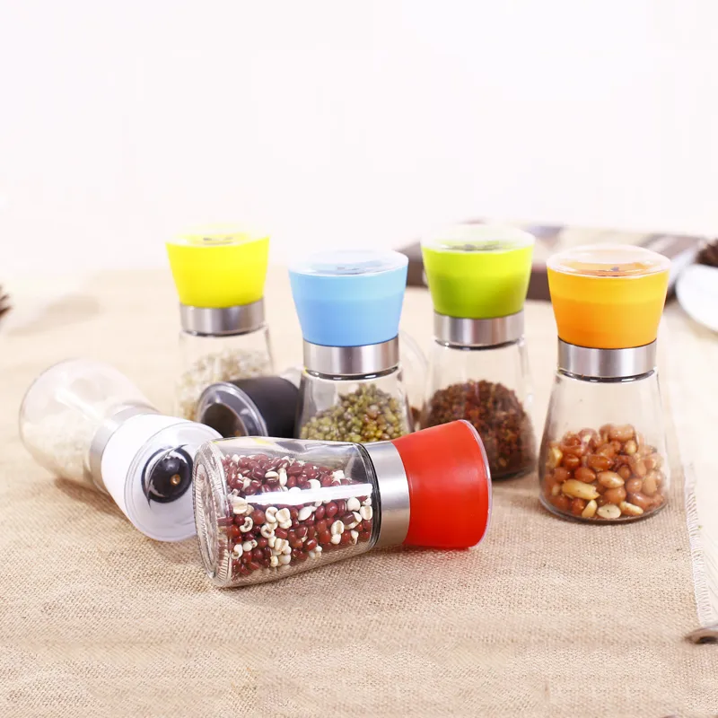 Kitchen Tool Salt Pepper Grinder Mill Manual Glass Pepper Muller Spice Grinding Bottle Seasoning Pot Colorful Condiment Grinders DBC VT1032