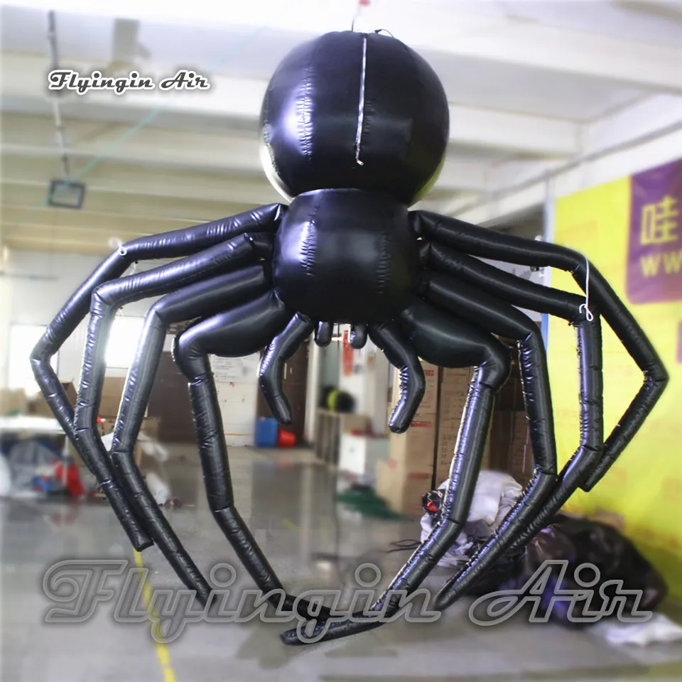 Customized Hanging Inflatable Spider 3m/5m Width Black Pendent Air Blown Crawling Spider Replica Balloon For Halloween Party And Concert Decoration