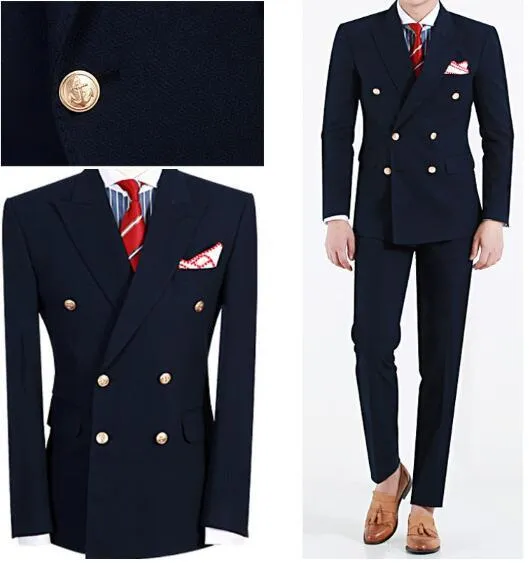 Custom Big Maidny Hommes costume Slim Fit Hommes Mariage Cuissons Mariage Bleu Marine Bleu Double revers Double poitrine Formel Brotle Hommes Costumes 2 Piece Groom Suit T200303