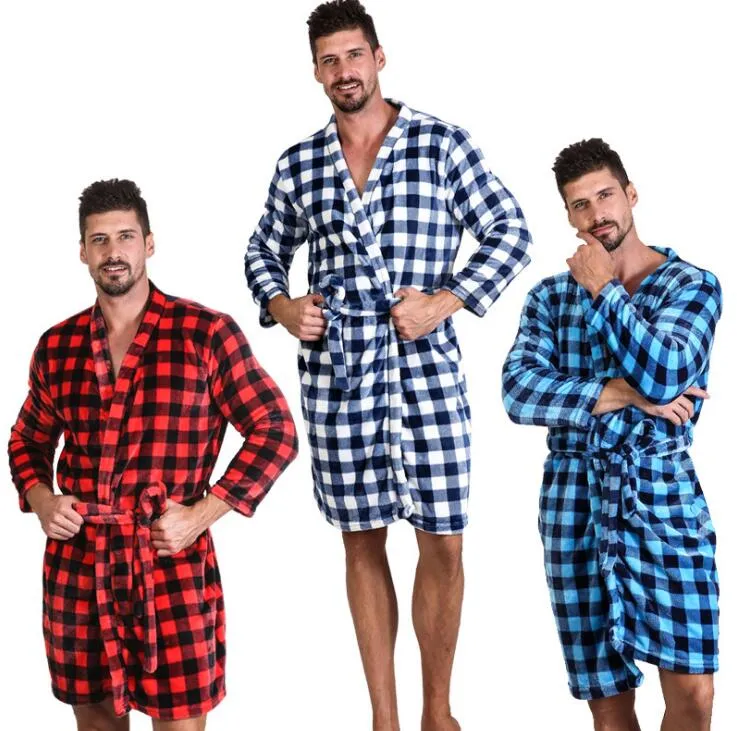 Buffalo Plaid Mens Bathrobes Amazon For Men Soft Flannel Nightgown In