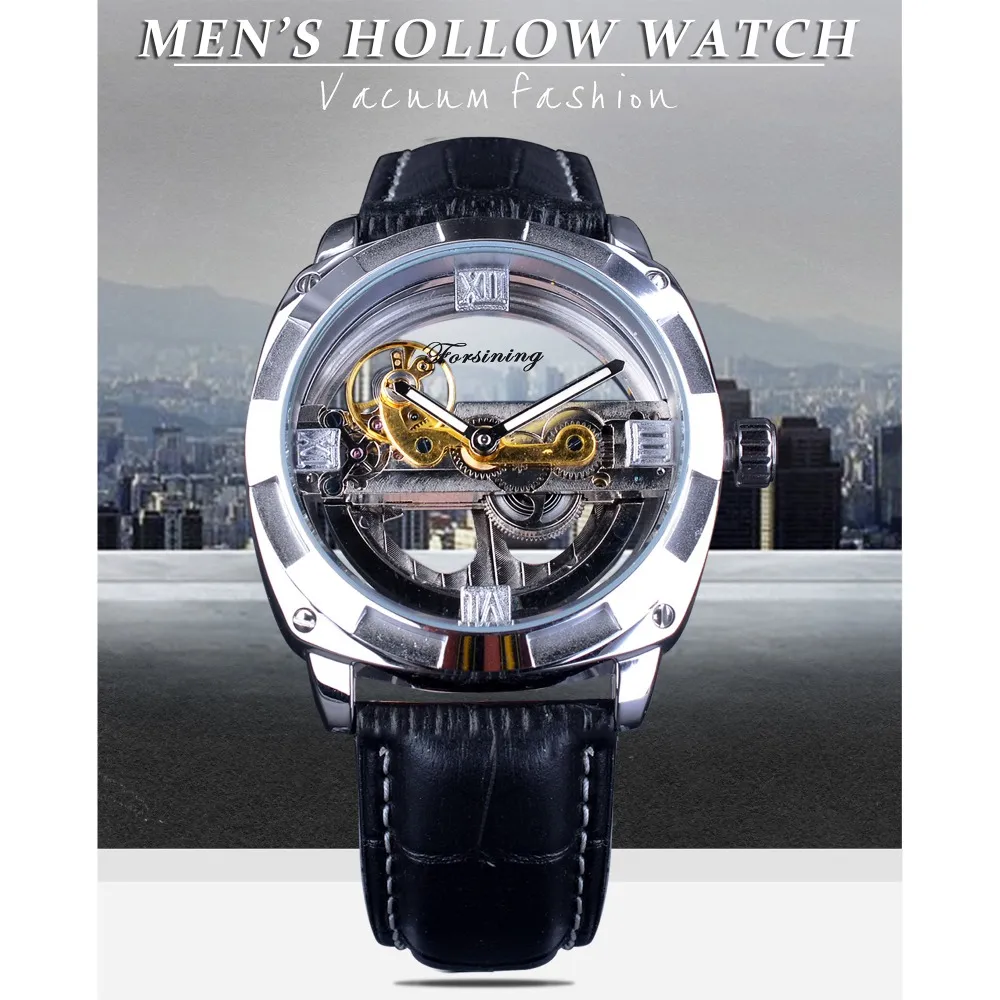 ForSining Official Exclusive Double Side Transparent Fashion Business Design Skeleton Automatic Men Watch Top Brand Luxury249a