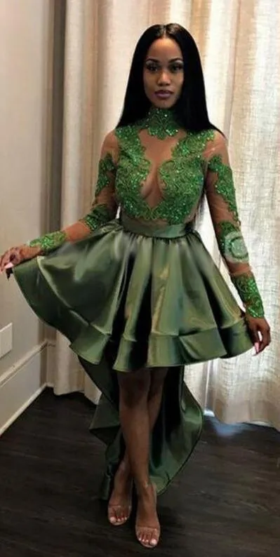 Dark Green African Black Girls Olive Green Prom Dress With Beaded