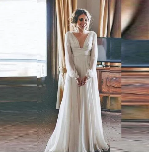 Abito Sposa Stile Abiti Stile Impero Manica Lunga Maniche Lunghe