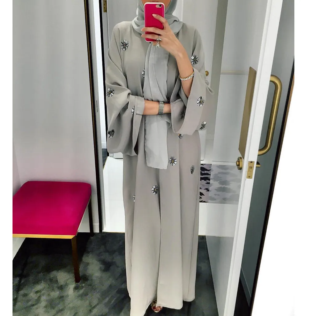 Mujeres musulmanas Bordado Abrir Cardigan Maxi Vestido Katfan Abaya Dubai Kimono Servicio de oración Ropa islámica Robe Long Túnica Arab
