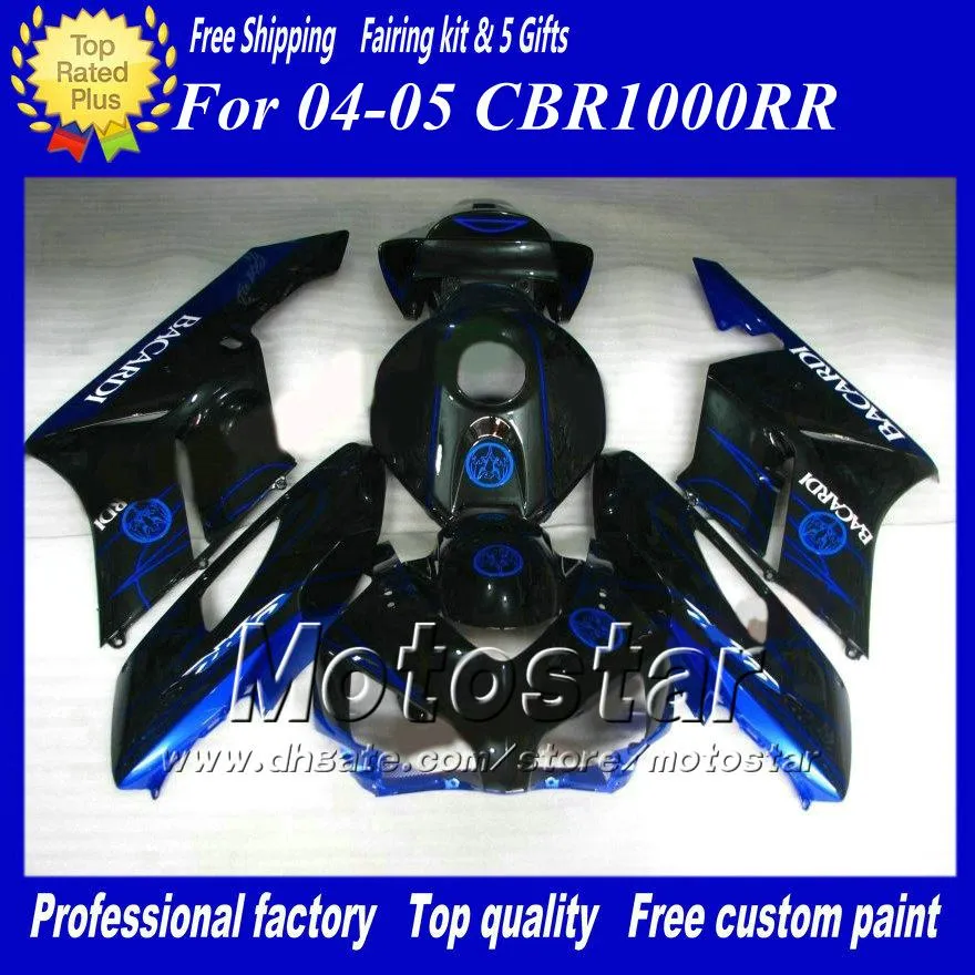 6 gåvor! Bacardi Blue Black Original Mold ABS Fairings för Honda CBR1000RR 04 05 CBR1000 RR CBR 1000RR 2004 2005