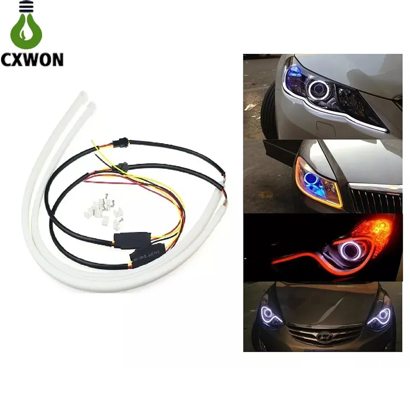 Switchback Neon Tabelaları DRL Esnek 60 cm Çift Renk LED Su Akış Işık Sinyal Kılavuzu Far Neon Işıklar için Araba