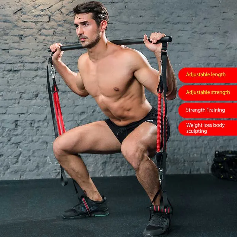 Barra de tensión muscular para interiores con bandas de resistencia, tubo de goma para entrenamiento corporal, equipo de Fitness, Yoga en casa, gimnasio, cuerda de tracción