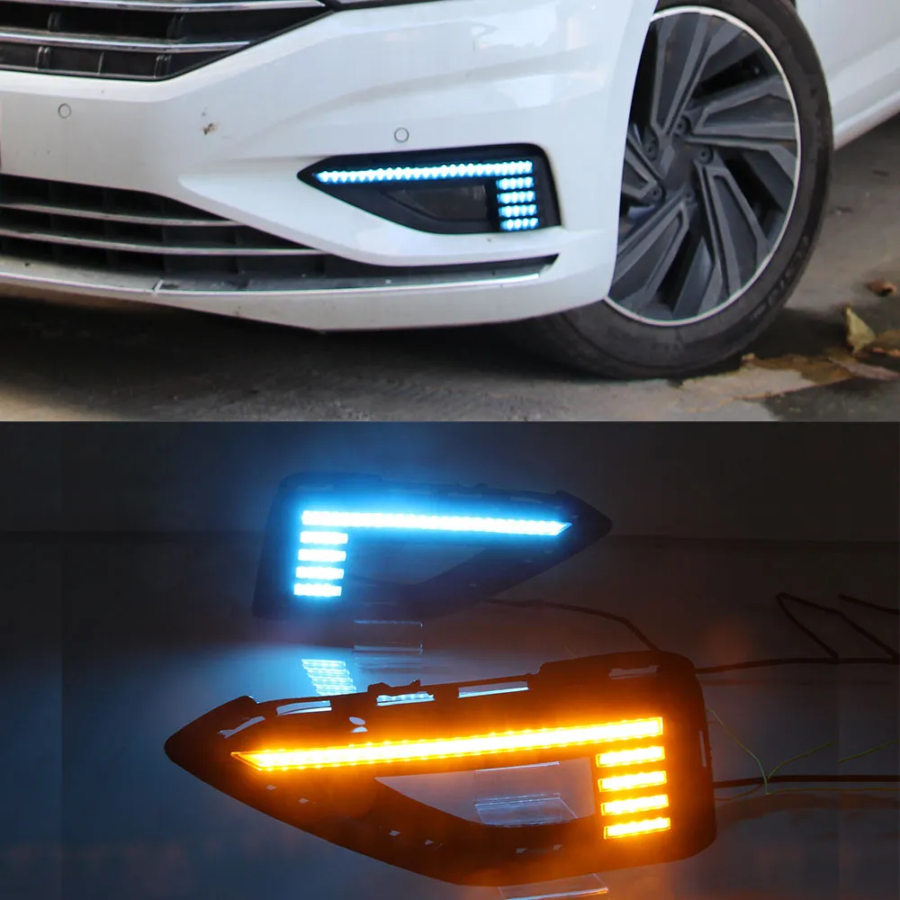 1 Пара динамического сигнала поворота автомобиль DRL Lamp Lames Led Daytime Hunge Light Fog Light для Volkswagen VW Jetta Sagitar 2019 2020 2021