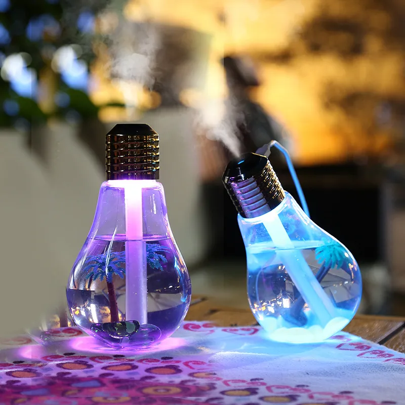 Ampul Hava Nemlendiriciler Ultrasonik Nemlendirici Ev Ofis Mini Aromaterapi Renkli LED Gece Humidificador Mist Maker