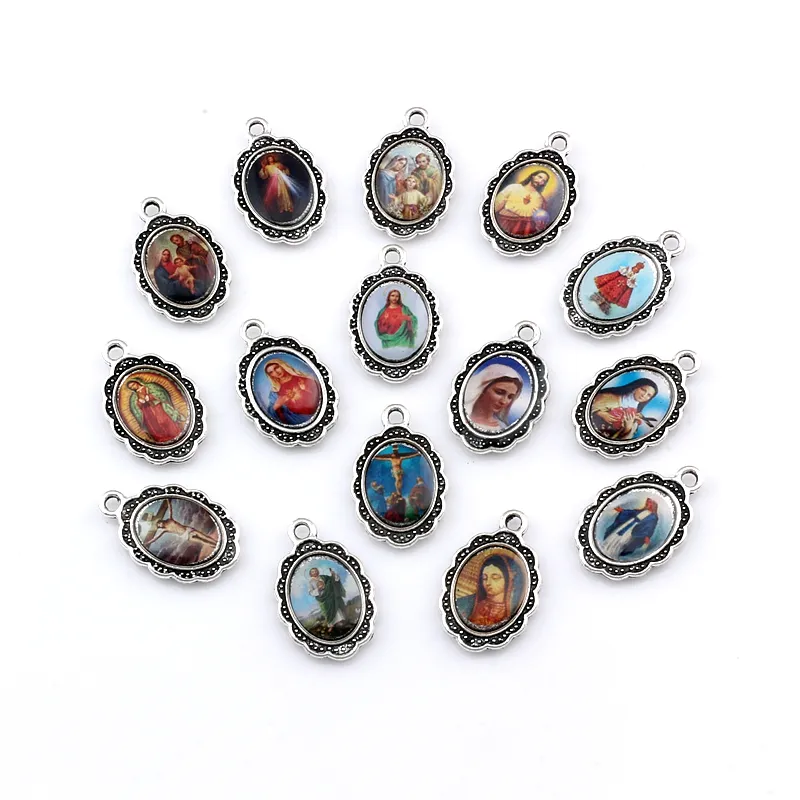 100Pcs Oval Jesus Christ icon cross Alloy Charms Pendants For Jewelry Making, Earrings, Necklace DIY Accessories 12x 19mm A-567