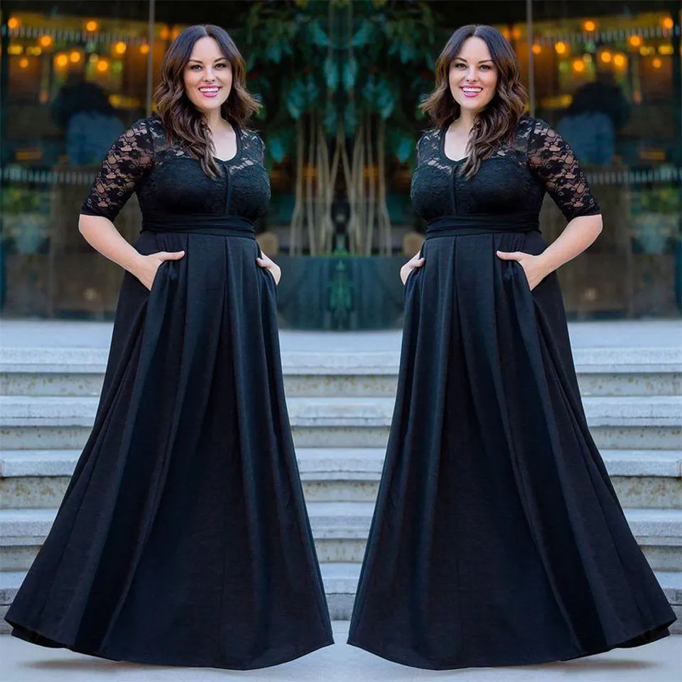 Vestidos De Fiesta Negros De Talla Grande Para Ocasiones Con Manga