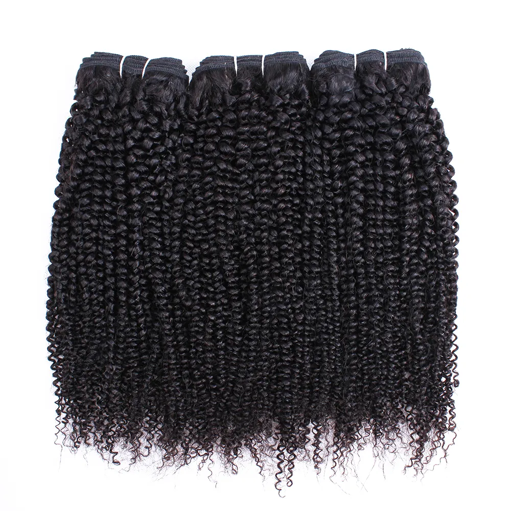 Bundles de cabello rizado afro peruario brasileño cabello virgen indio 3 o 4 paquetes 10-28 pulgadas remy extensiones de cabello humano