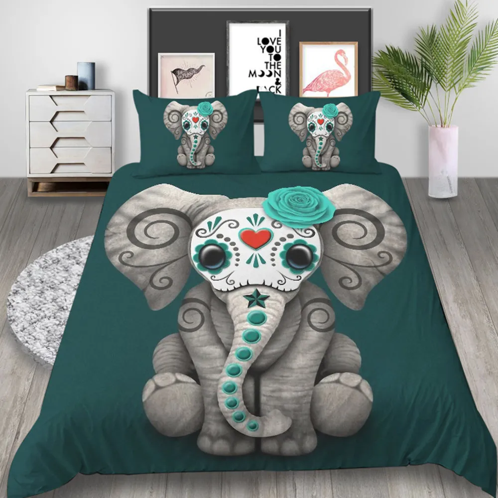Bedspread Single Elephant Turquoise 