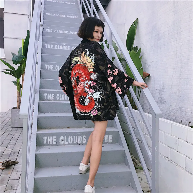 Dragon print kimono cardigan online