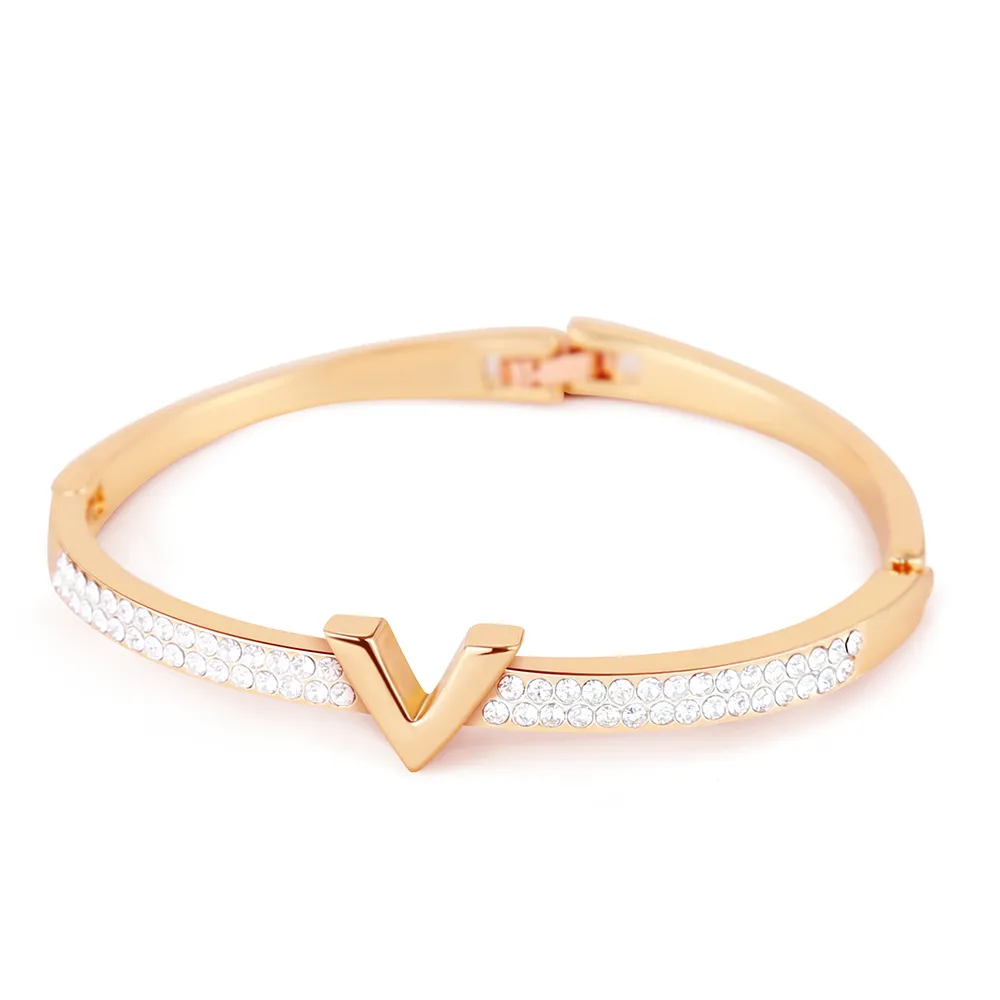 V Письмо дизайн лучшего циркона розовое золото и белые простые ювелирные браслеты браслеты для женщин и девочек