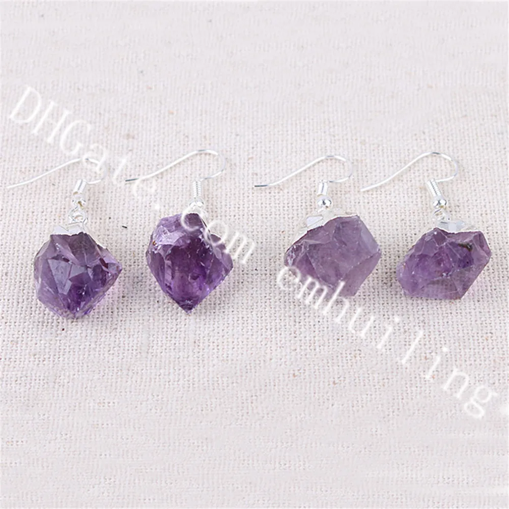 10Pairs Orecchini pendenti in argento con ametista grezza Gioielli in cristallo fatti a mano Orecchini in ametista naturale con pietra preziosa naturale Birthstone di febbraio