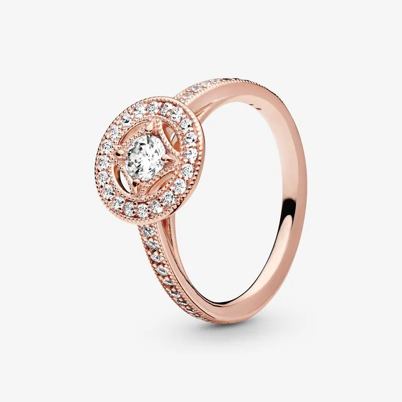 Luksusowy 18K Rose Gold Vintage koło pierścień kryształowy obrączki do Pandora 925 Srebrne pierścienie z oryginalnymi zestawami pudełek detalicznych