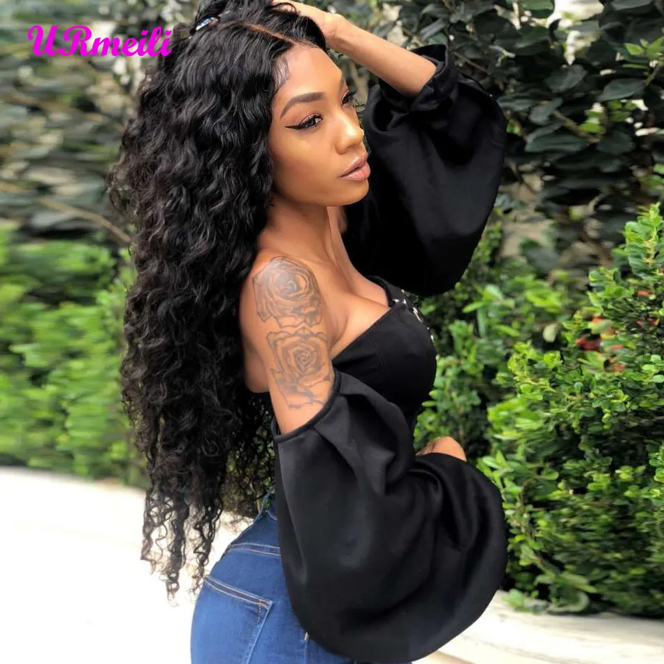 URmeili Deep Wave Bundles avec fermeture à lacet 10a grade brésilien vague profonde bouclés cheveux humains vierges Remy brésilien vague profonde de cheveux humains