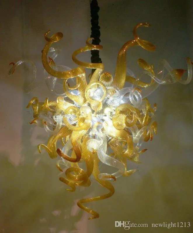 Modern varm gul Murano glas Twisted Glass Pipes LED Ljuskälla 100% handblåst glas hänge ljuskronor