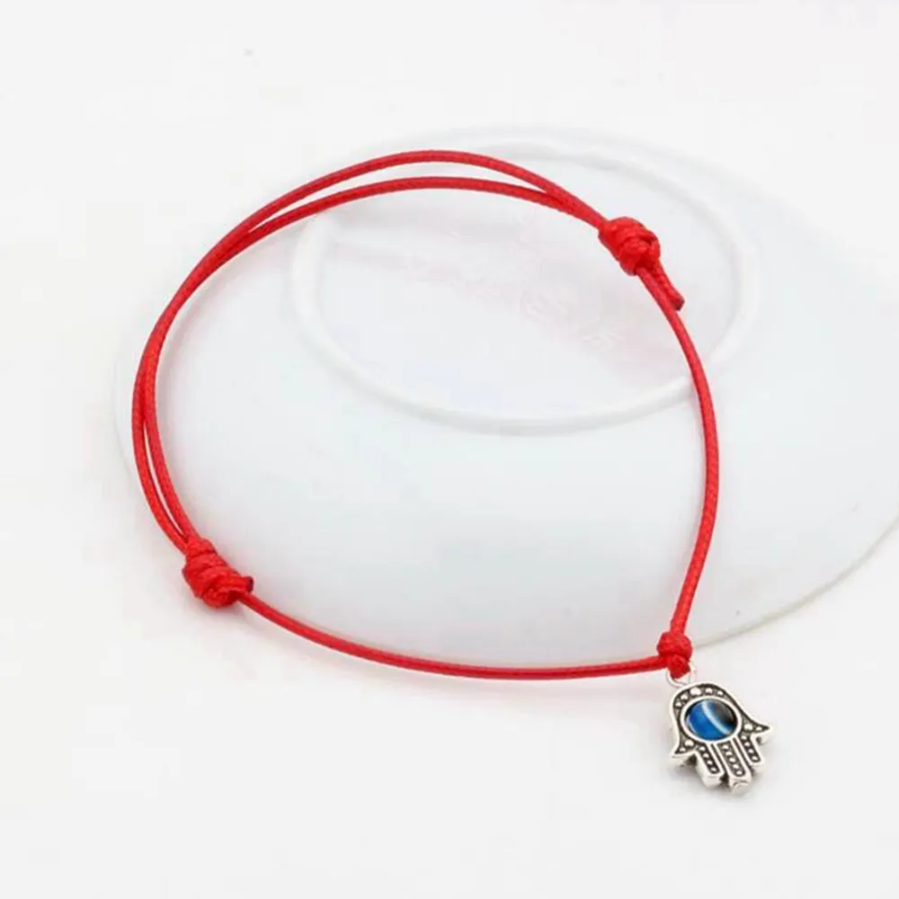 100pcs Hamsa Hand String Evil Eye Lucky Red color wax Cord Spiritual Bracelets Success Protection