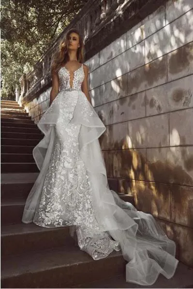 Guangdong Modren di alta qualità bianco profondo scollo a V treno staccabile abito da sposa Union Fashion sexy Vestido De Novia abito da sposa abito da sposa