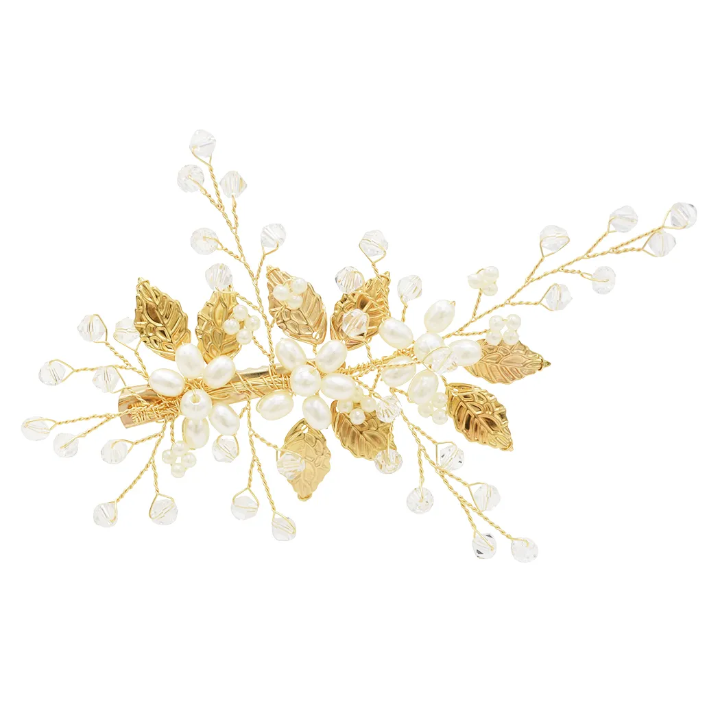 Grèce Feuille d'or Barrettes perles charme grec mariage Bandeau Coiffe Headpiece nuptiale diadème pour femmes Accessoires cheveux Clip