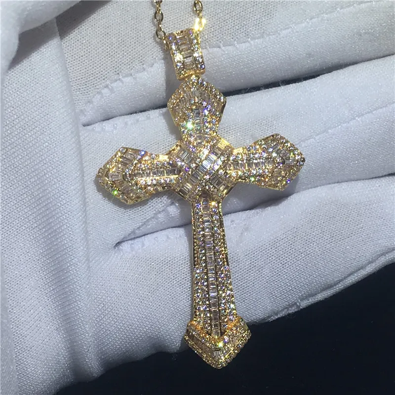 choucong Fashion Big Cross Pendants 5A Cz Gold Filled 925 silver Party Wedding Pendant with Necklaces for Women Men jewelry